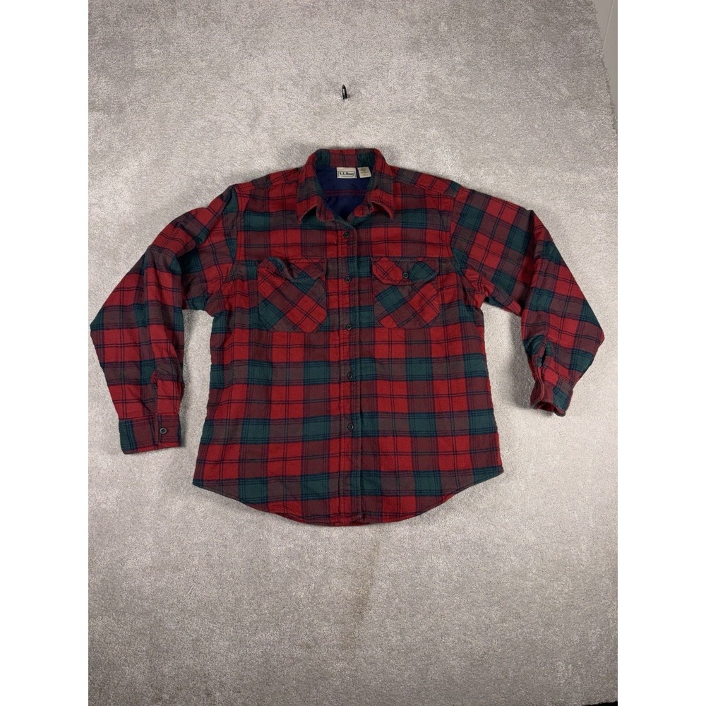 ll bean timberline womens plaid button up shacket L usa made